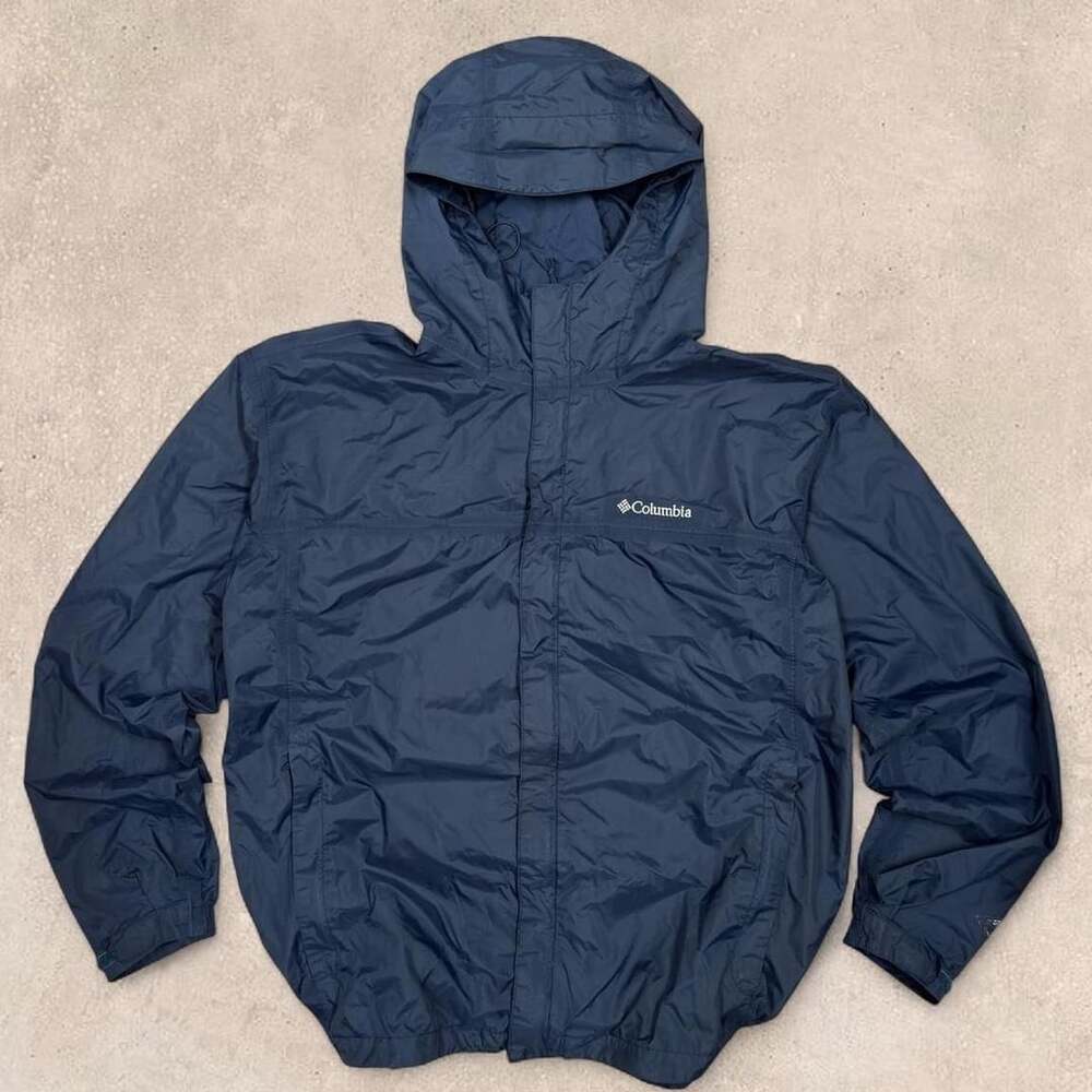 Columbia Windbreaker Jacket XL Navy Blue Hooded Full Zip Nylon